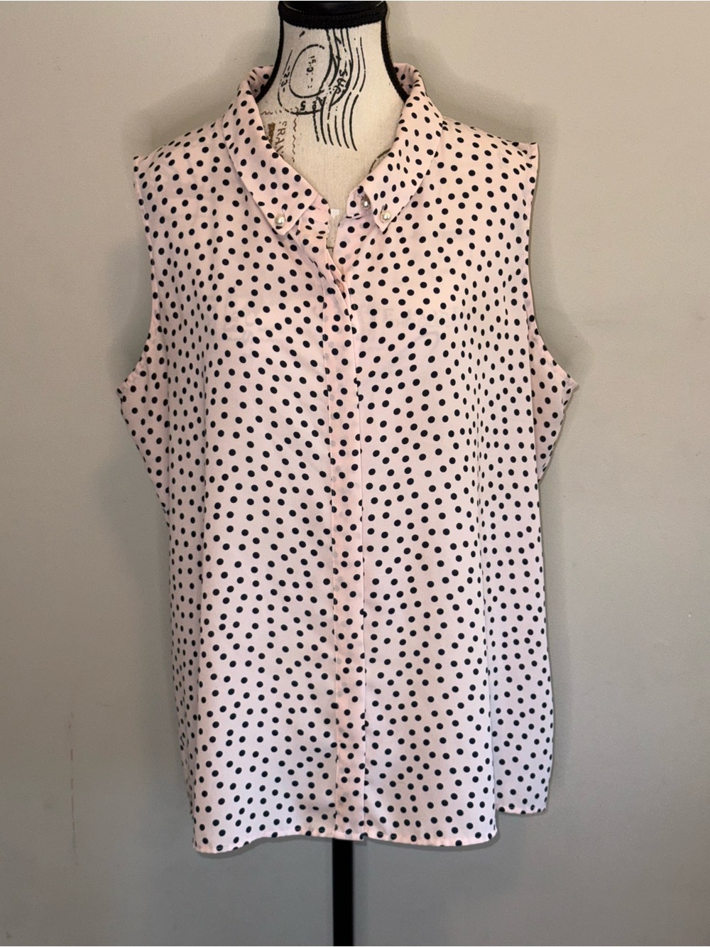 Karl Lagerfeld Pink Sleeveless Polka Dot Button-Up Blouse - Size XXL